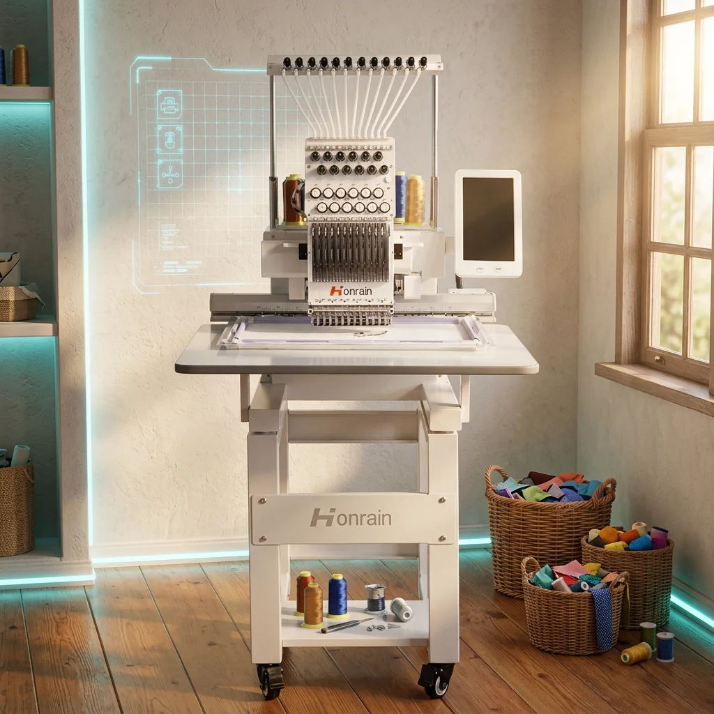 HONRAIN Versatile Computerized Single Head Embroidery Machine for Caps, Patches, 3D, and Flat Designs