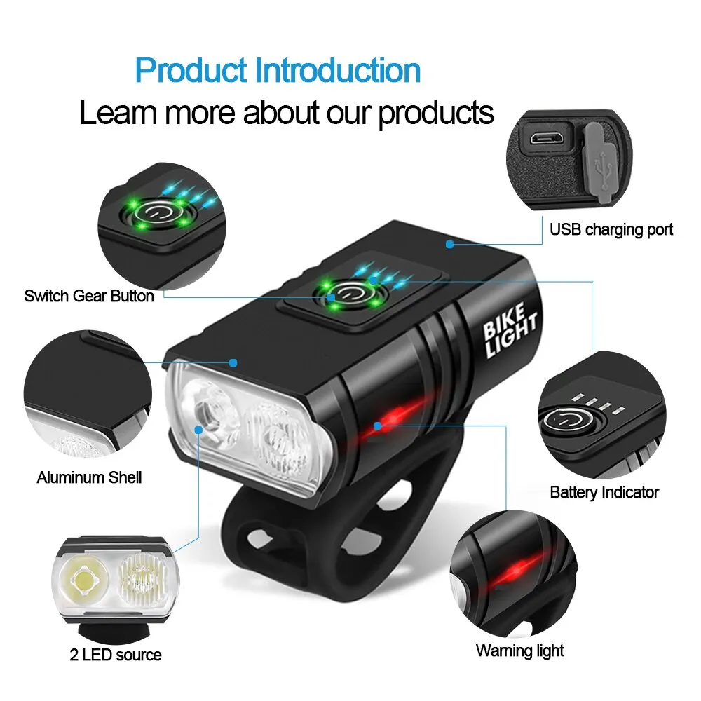 2T6 LED Bicycle Front Light 1000LM Aluminum Alloy Bike Light Headlight USB Rechargeable MTB Mountain Bicycle Lamp