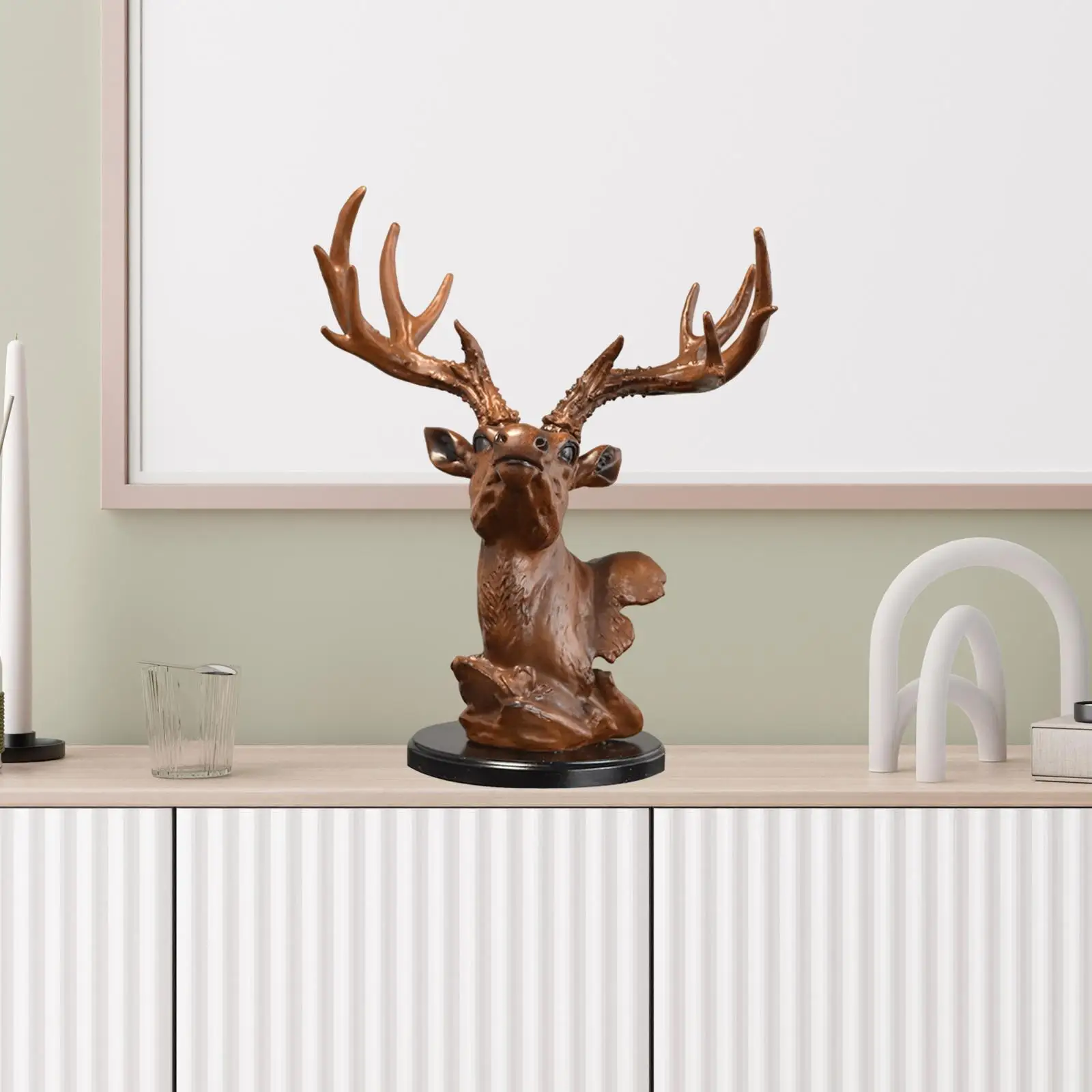 

Deer Head Figurine, Mammal Sculpture, Adornment Craft, Decorative Desktop Decoration Resin Statue for Shelf Living Room Home