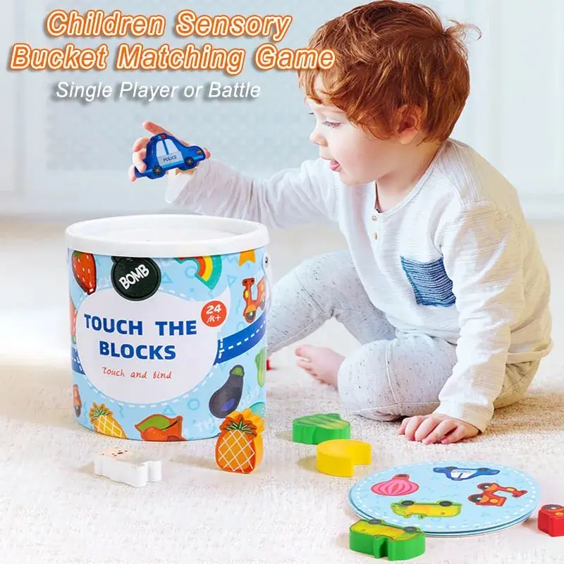 Wooden Touch Building Blocks Early Education Cute Shaped Find The Difference Game Bucket To Exercise Hand-Eye Coordination Toys