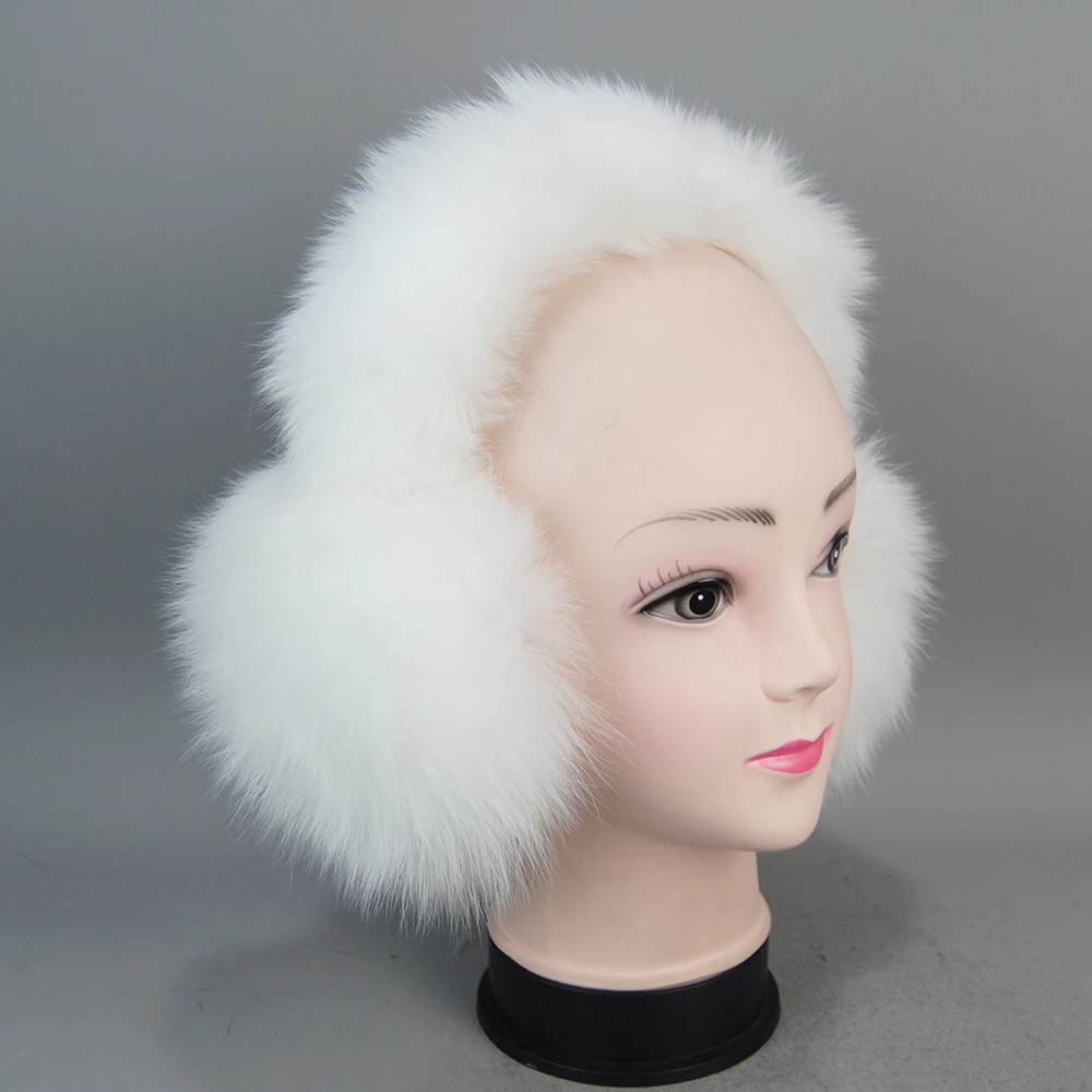 Winter Natural Real Fox Fur Earmuffs Plush Warm Decorate Women Cute Solid Ear Warmer Headphones Neck Warm Bib Scarf Dual Purpose