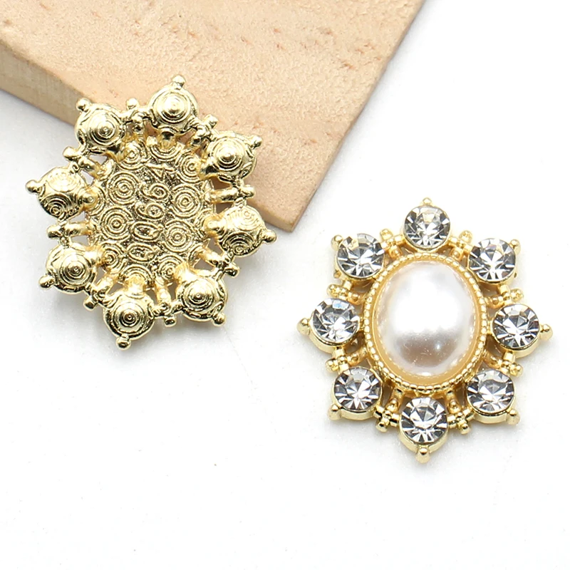 New 10 Pieces/Batch of Alloy Inlaid Diamond Decorative Oval Pearl Button DIY Wedding Invitation Clothing Hair Accessories