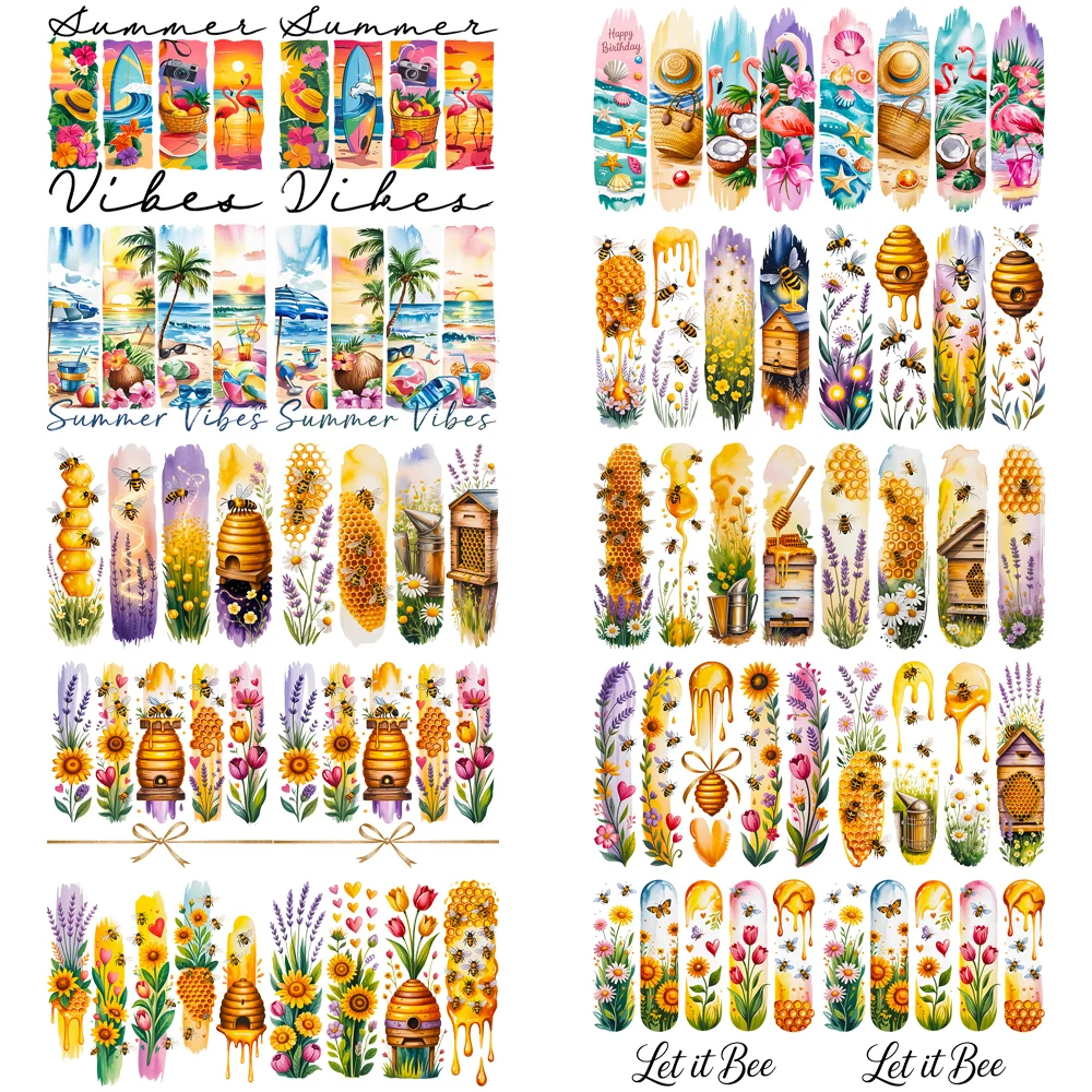 

Summer vibe style series easy peel waterproof DIY Decals 3D transfers uvdtf stickers 16oz uv dtf cup wraps for Libbey Glasses