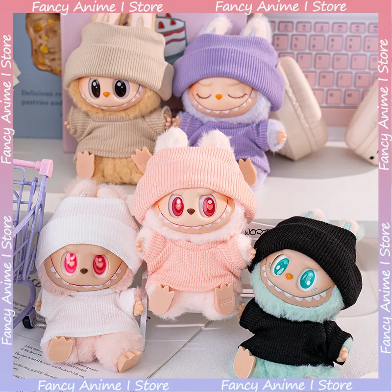 Voor 10 cm Mini Labubu 4.0 Pluche Poppenkleertjes Outfit met Hoeden en Kleding Poppen Accessoires Leuke Decoratie Verschillende Kleuropties
