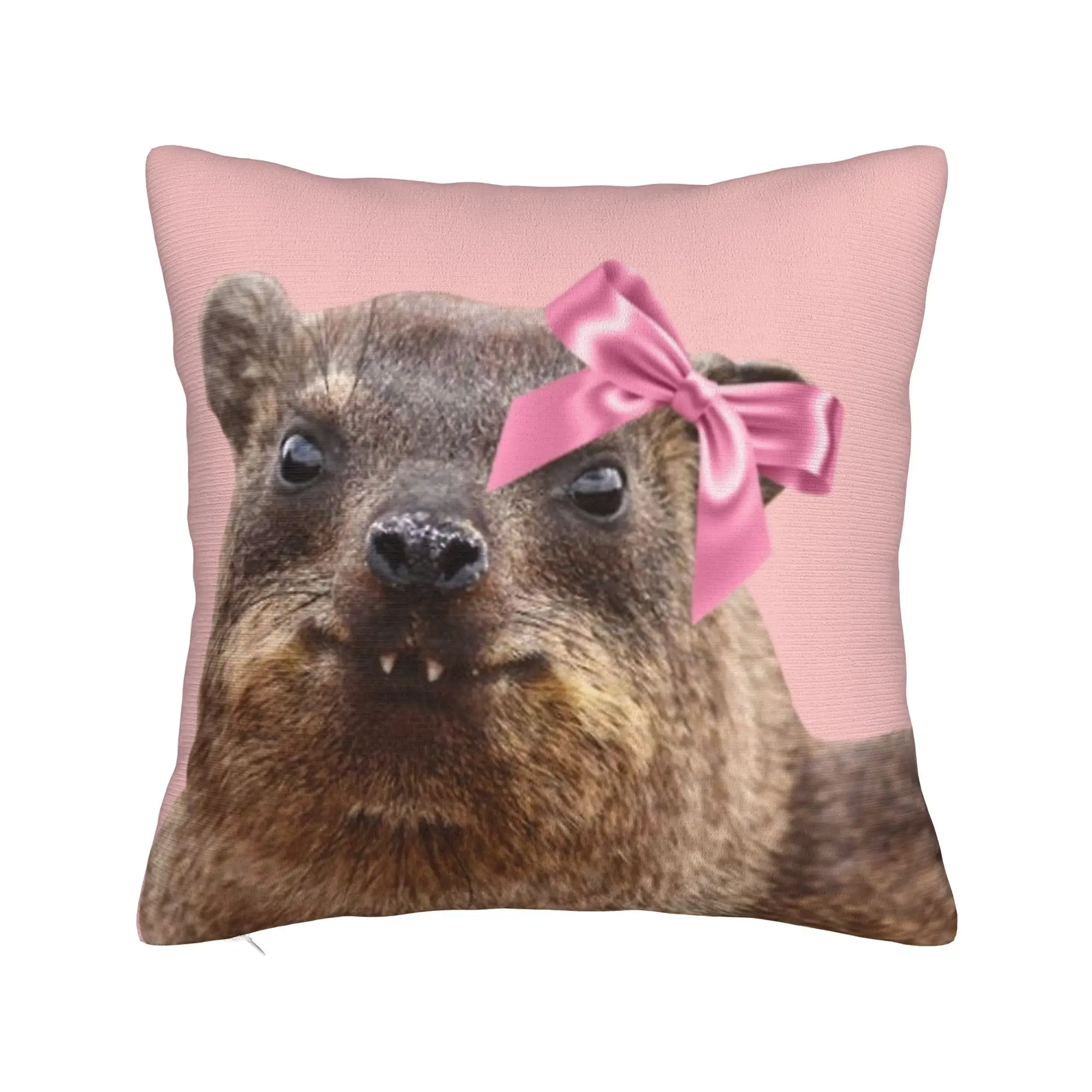 Pillow Cover Cute rock hyrax wearing bow  Kawaii Pillow Case For Living Room Chair Pillowcases