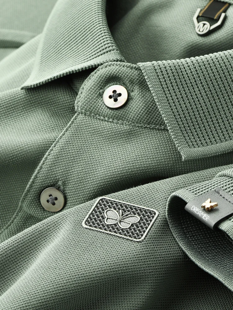 

Ele Men's Silk irt ort Sve Breathable Busin Turn-down Collar Summer T-irt Lightweight Luxury Faion