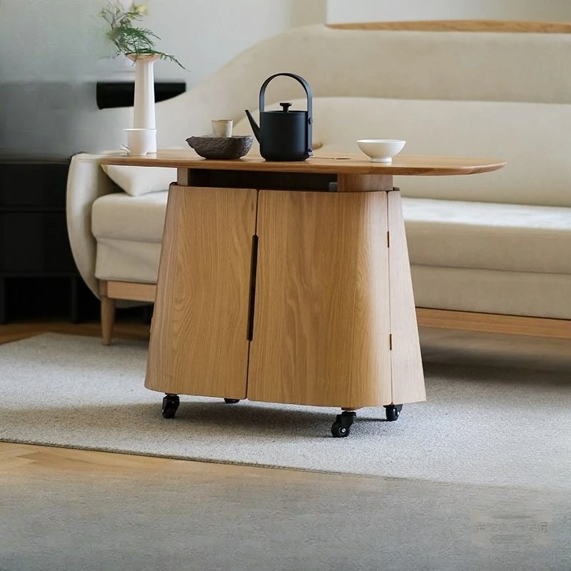 

Coffee table movable solid wood tea table living room household small apartment creative design high-end side table
