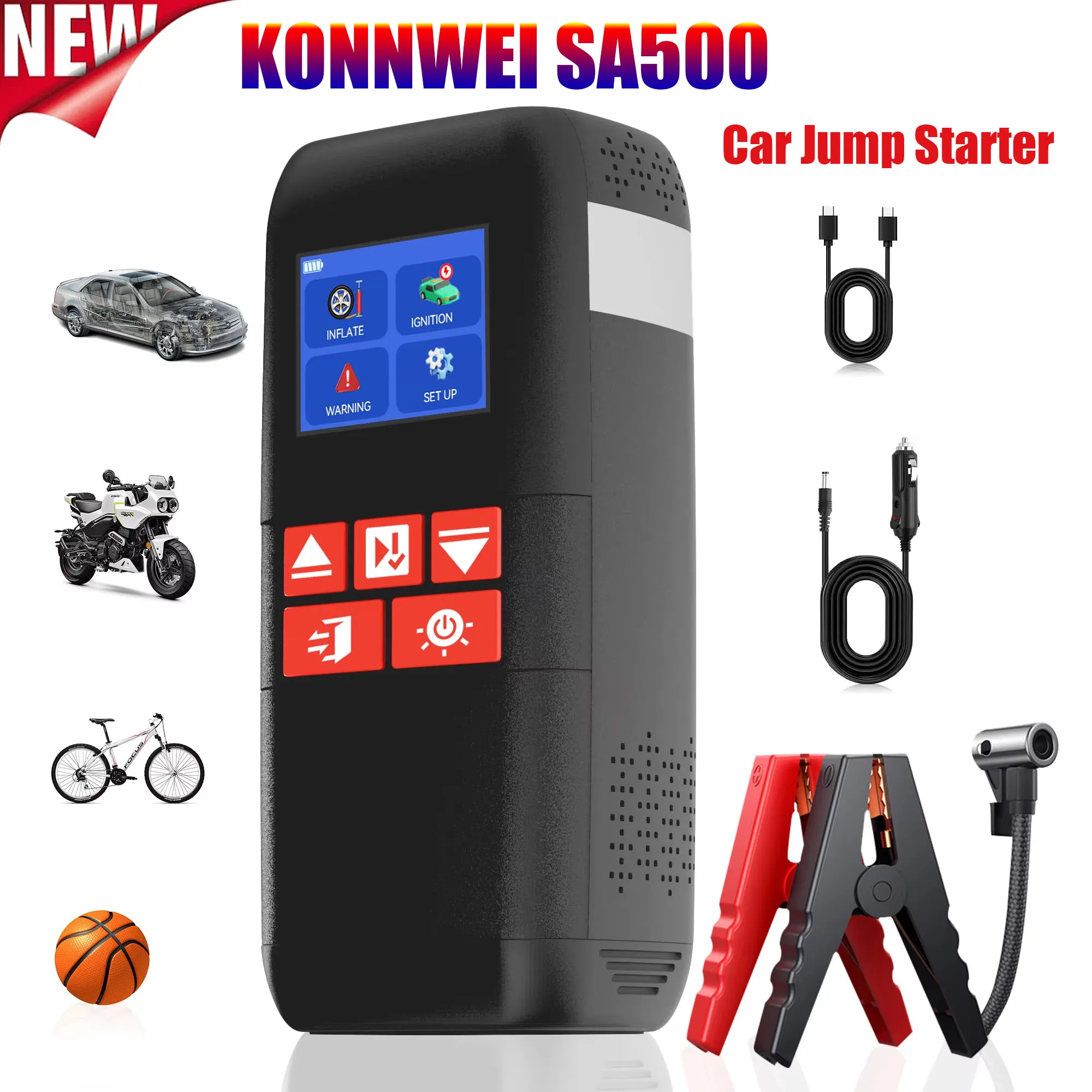 KONNWEI SA500 Car Jump Starter Automatic Indicators Car Tire Pump With Ow Pressure in Vehicle Tyres