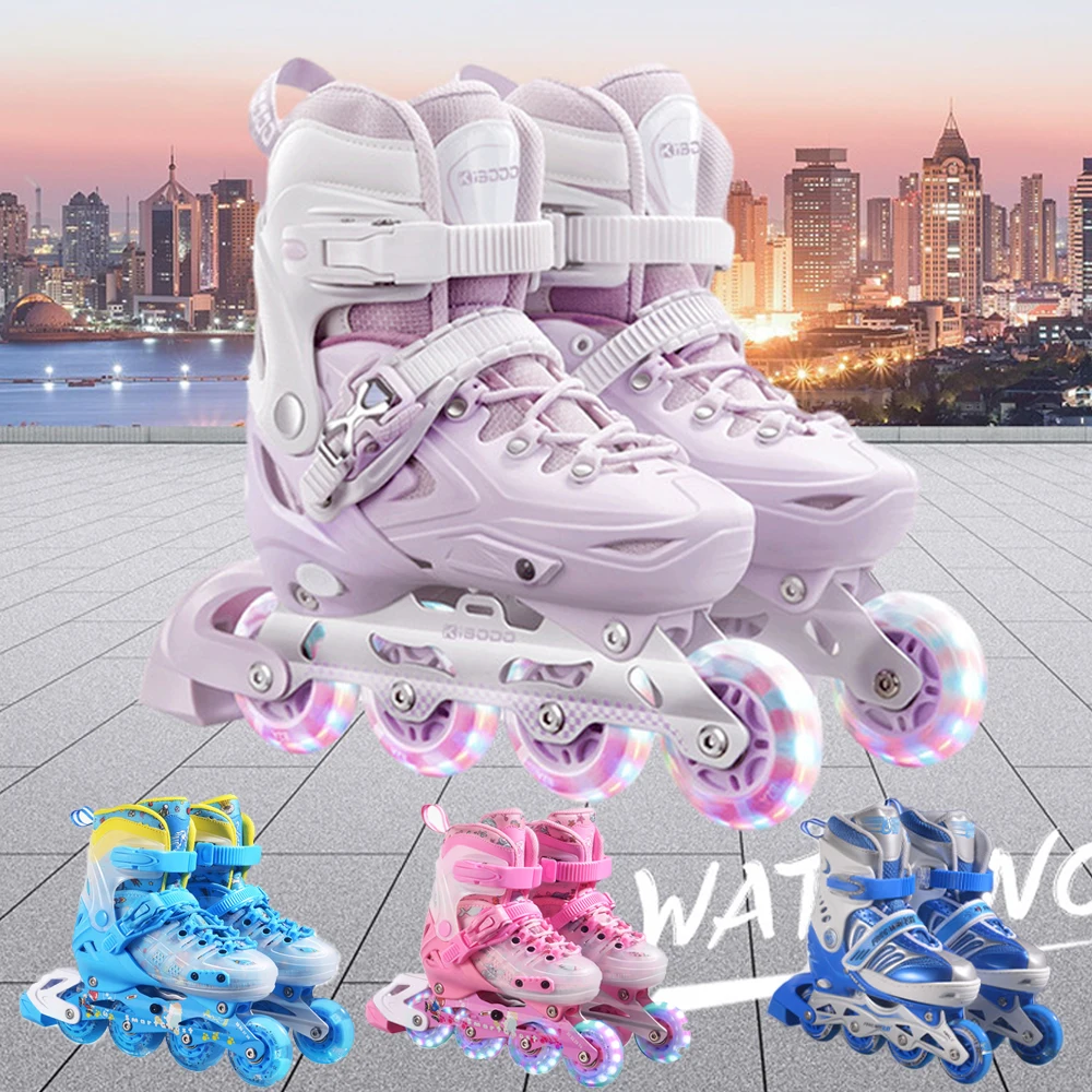 Adjustable Size 27-39 Inline Roller Skates Set Boys Girls Beginner Outdoor Skating Sneakers Flashing 4 Wheels Skate Shoes 2025