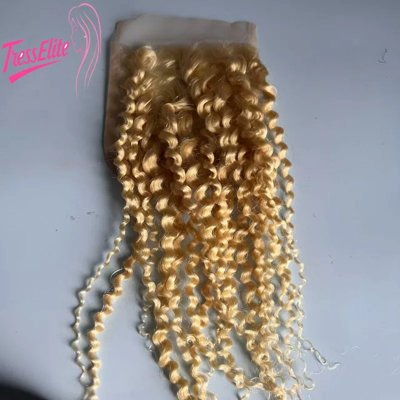 Premium tessuto a mano 613 #   Blocco per capelli in pizzo con chiusura riccia crespa 4x4 Un'eccellente scelta per che scorta un'aspetto gradevole