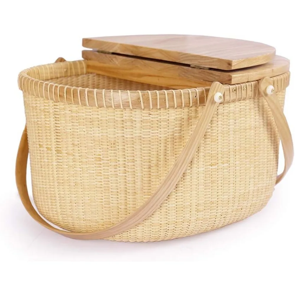 Nantucket Basket Crafts Cane-on-Cane Weave Picnic Basket Shopping Basket