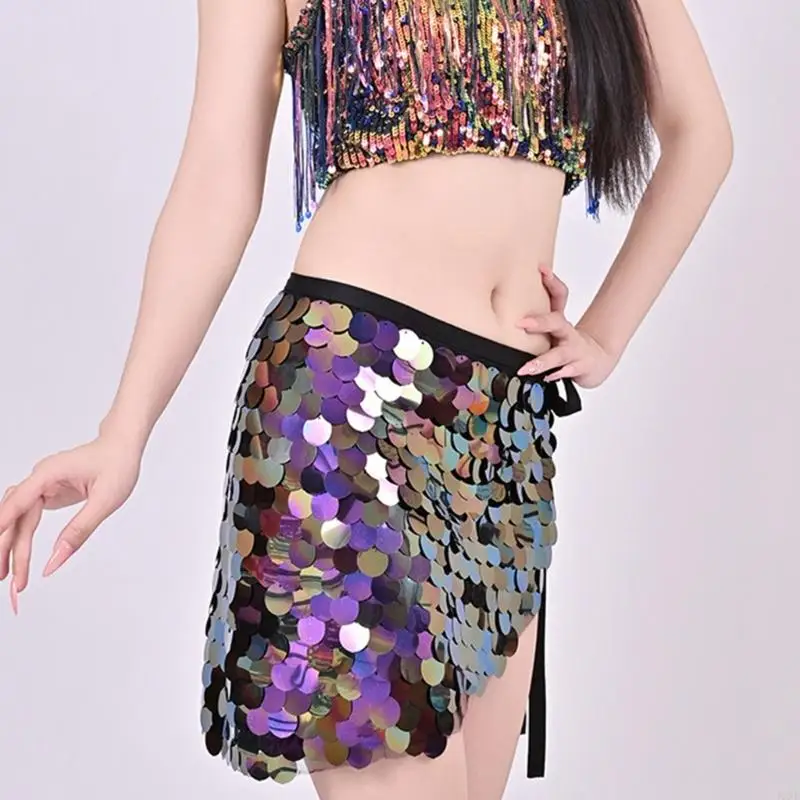 72XE Sciarpa da danza con paillettes scintillanti Accessorio professionale per allenamento danza del ventre in tessuto