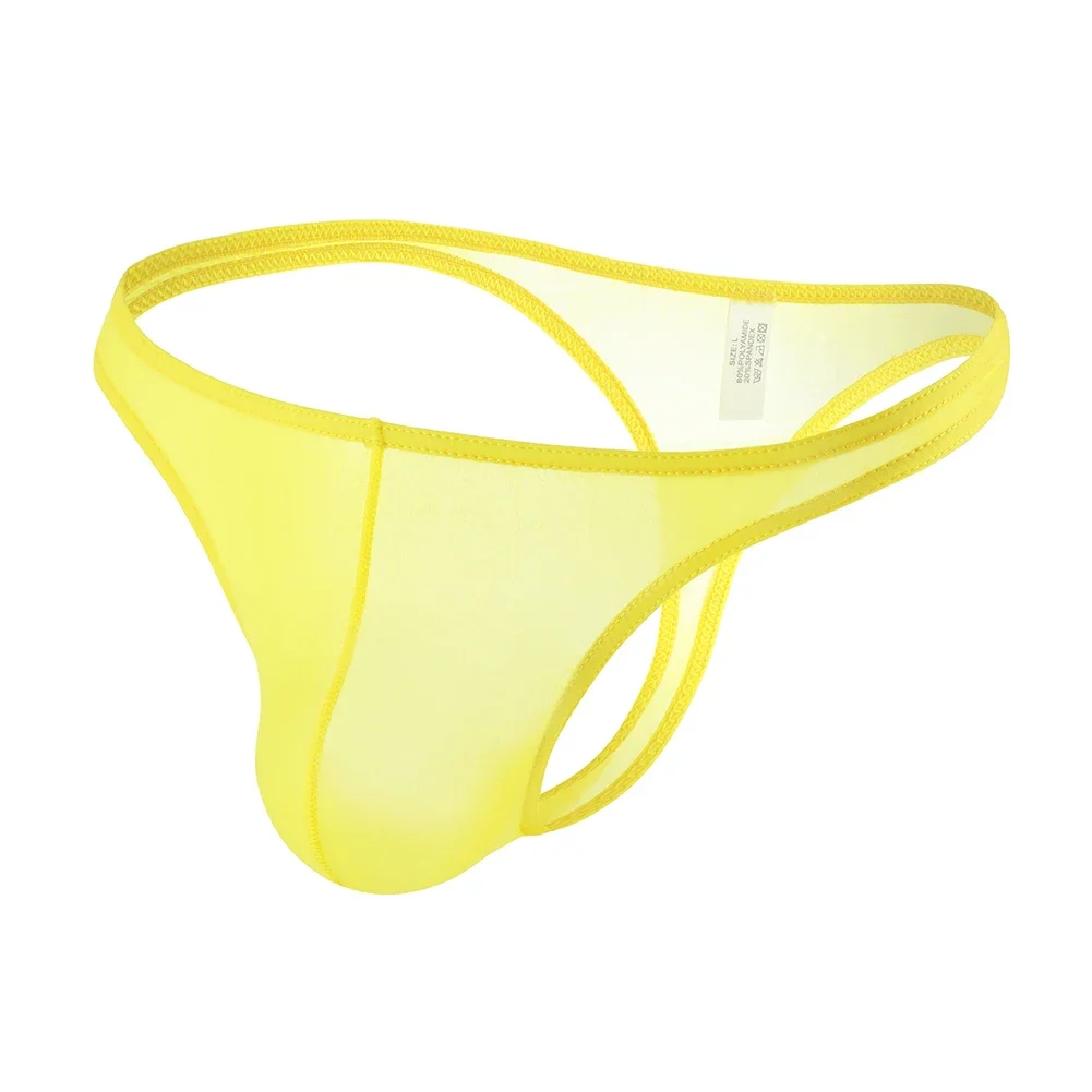 String en maille Sexy pour hommes, sous-vêtements avec poche bombée, toutes saisons, ajustement confortable, tissu en soie glacée léger