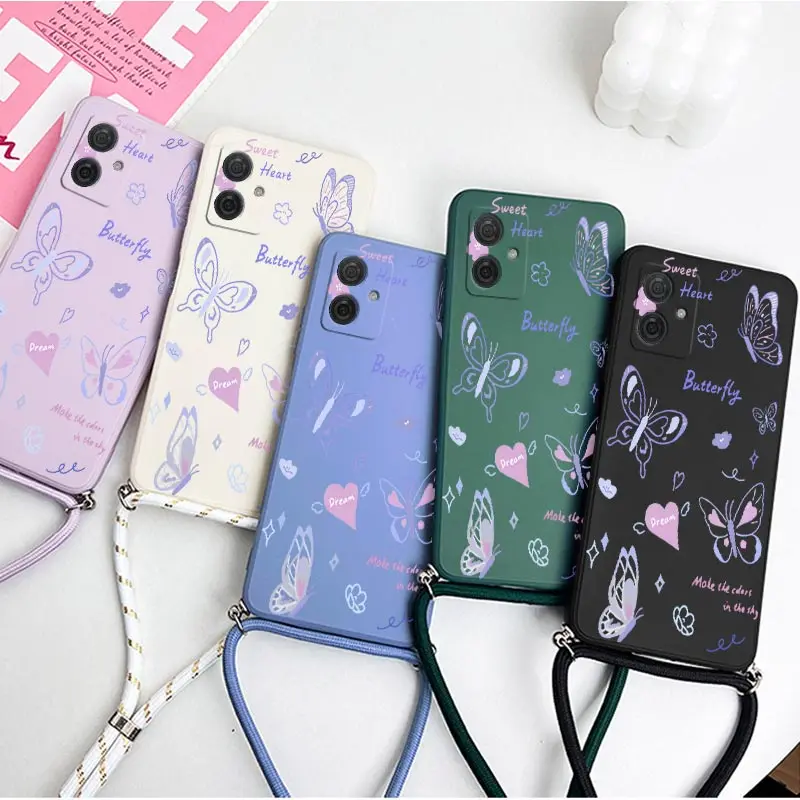 G 54 Purple Butterfly Lanyard Silicone Phone Case dla Motorola Moto G54 G50 G42 G52 G20 G84 G100 G53 G72 G34 G22 G24 G14 Cover — zdjęcie 6