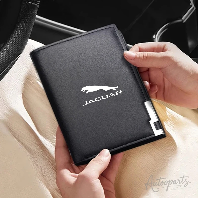 Leather Car Short Men Wallet Purse With Card Holder License Accessory For Jaguar XF F-pace I-pace XK XE XJ E-pace JS-Racing SV view 3