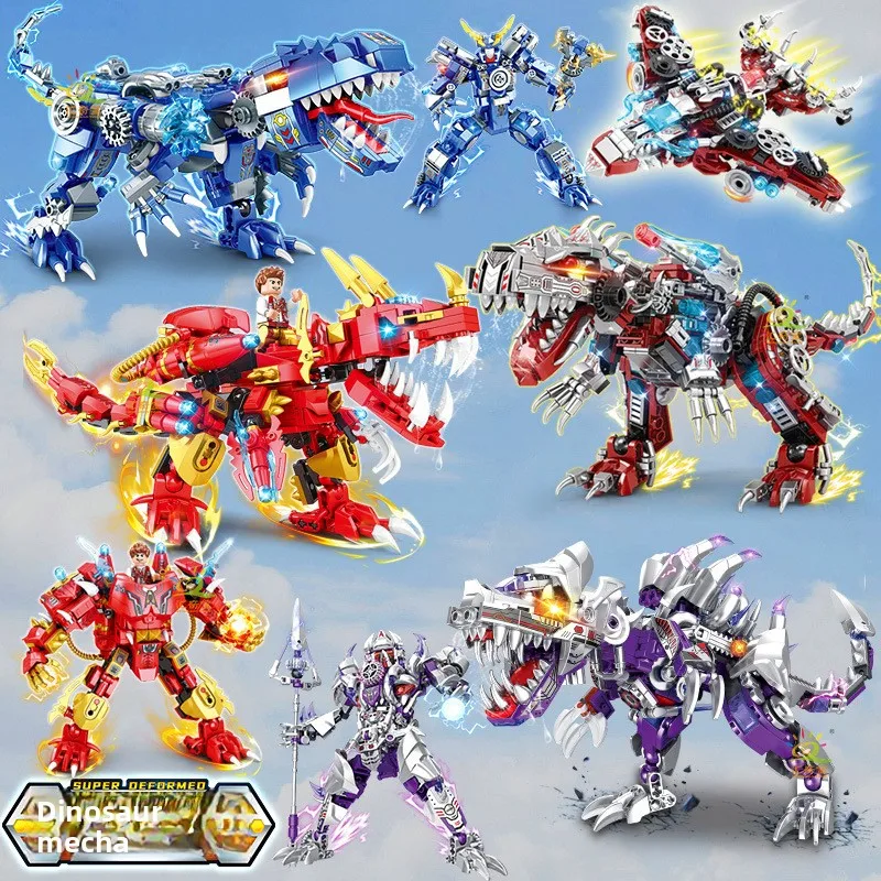 

Mechanical Dinosaur Robot Building Blocks2Transforming Mecha Fighter Puzzle Assembly Toy Children's Holiday Gift Decoration
