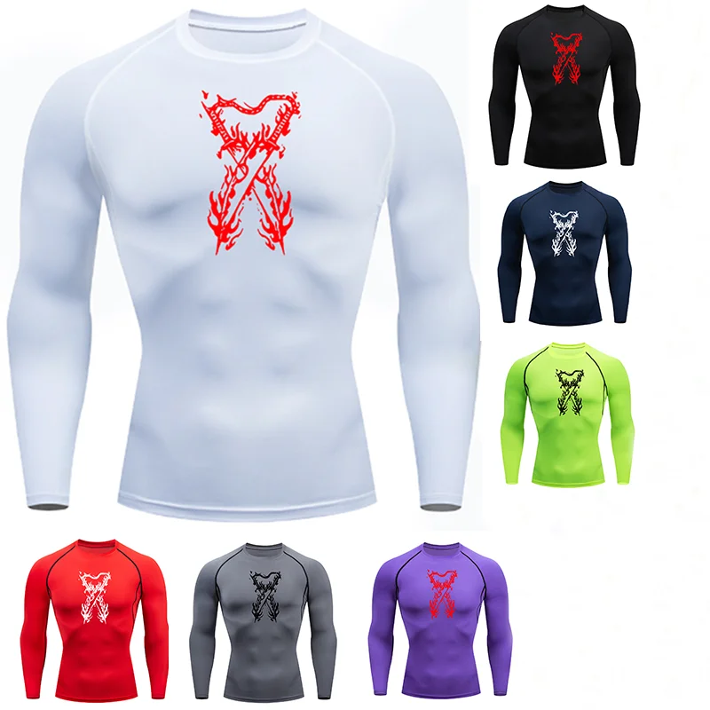 قمصان ضغط جرافيك للرجال، قمصان رياضية سريعة الجفاف قابلة للتمدد، قمصان علوية للتمرين في صالة الألعاب الرياضية والجري، قمصان داخلية للحماية من الطفح الجلدي #1