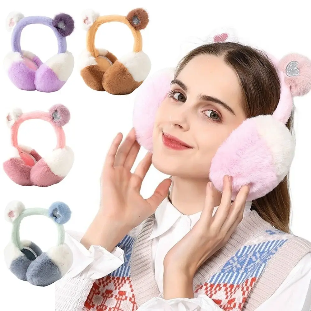 

Новые зимние наушники с сердечком, морозостойкие складные наушники с искусственным обручем, теплые инструменты, защищающие уши, пушистые наушники с медведем