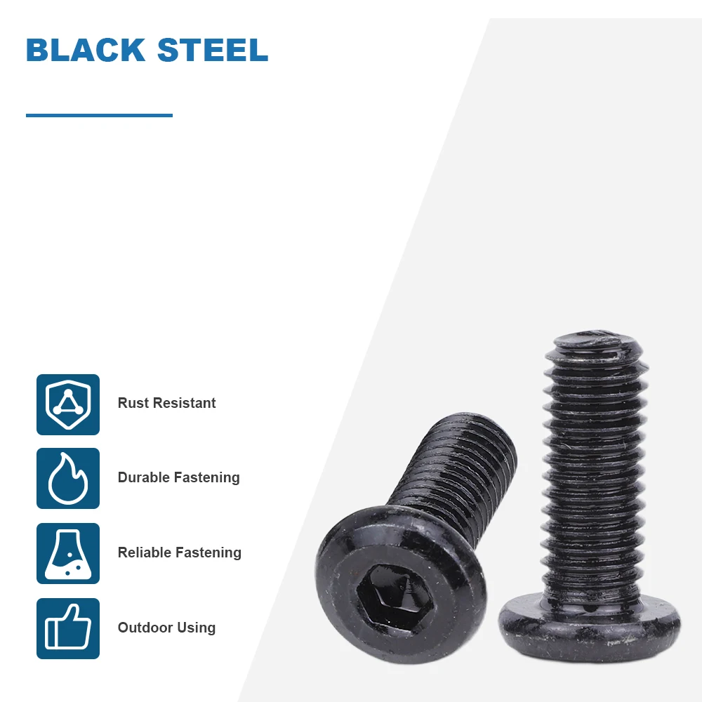JUIDINTO 5-20pcs/bag Hex Socket Furniture Connector Bolts Black Plated Steel Allen Flat Head Screws M4 M5 M6 M8 M10