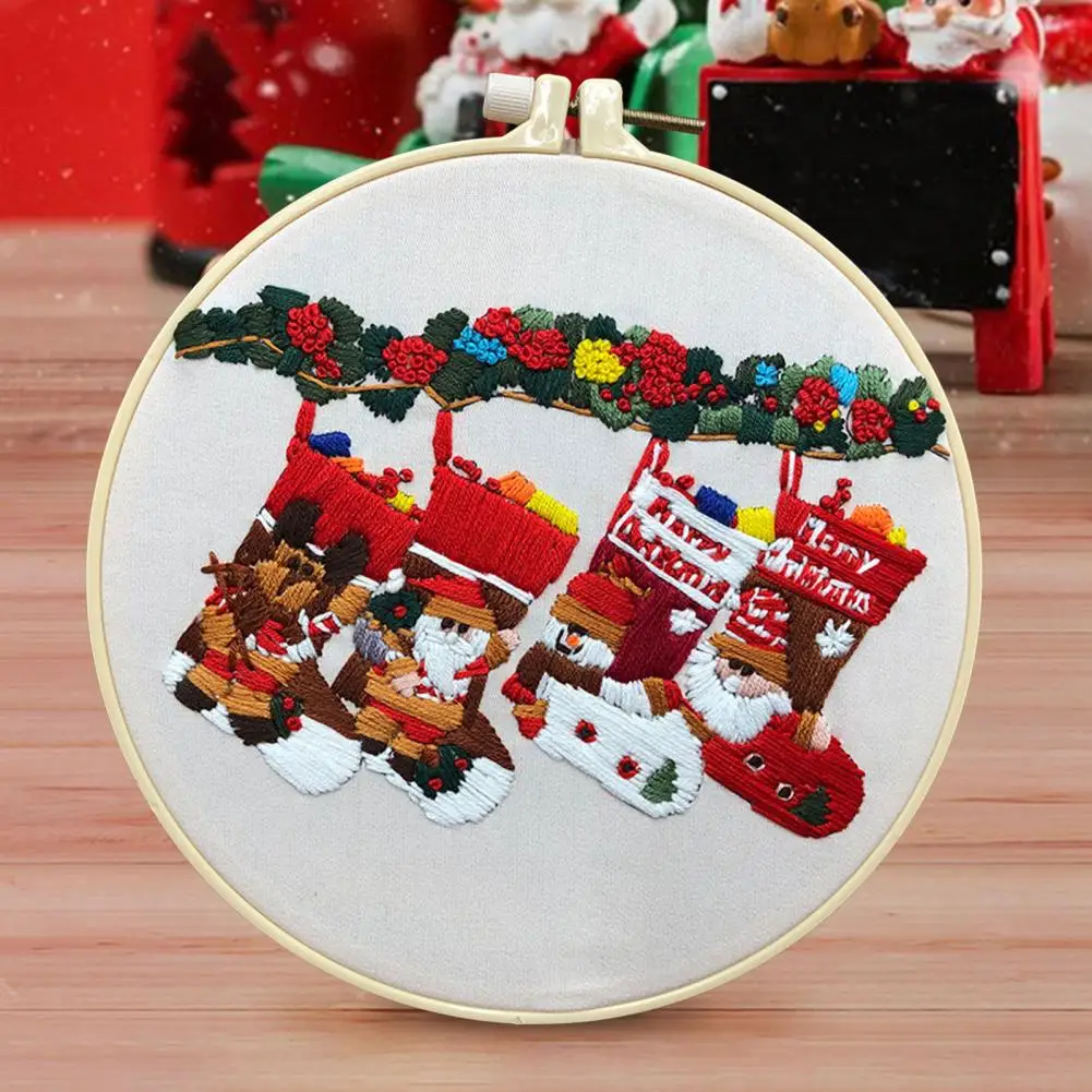 

Christmas Embroidery Kit for Beginners And Adults Christmas Cross Stitch Kit DIY Elk Snowman Embroidery Hoop Kit with Needles An