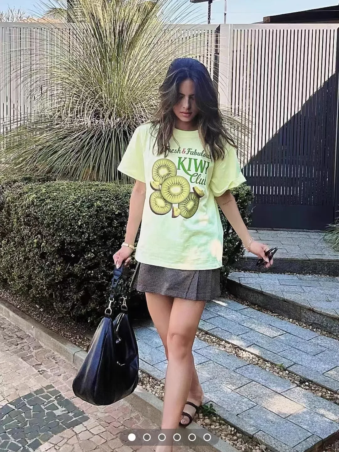 Retro American Yellow Sea Salt Kiwi Fruit Loose Short Sleeve T-Shirt Women's Trendy Cotton round Neck Casual Summer Top