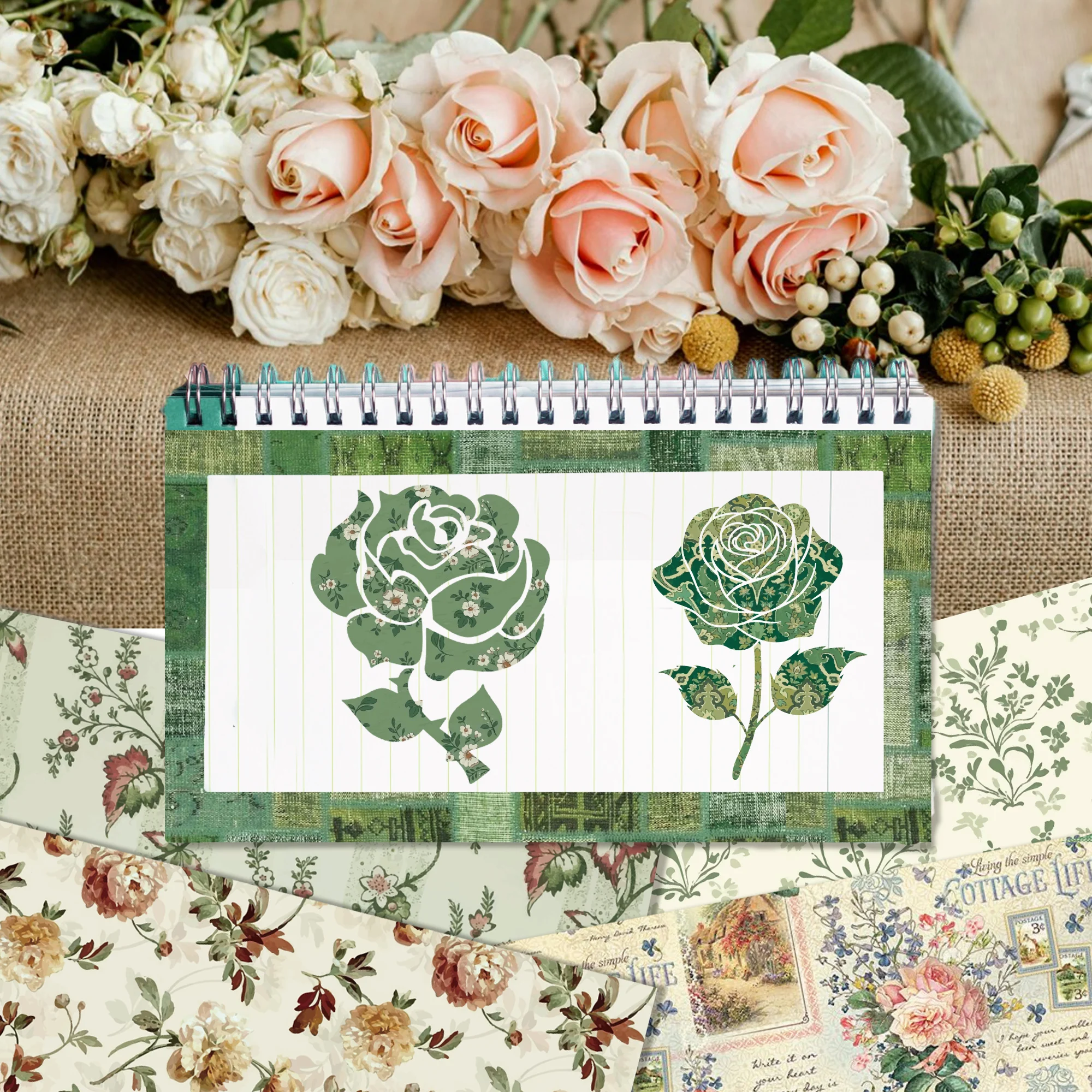 Retro Pattern Flowers Washi Tape,Scrapbooking Paper Origami Art Background Paper Card, DIY Craft Birthday Gift Diary Decoration