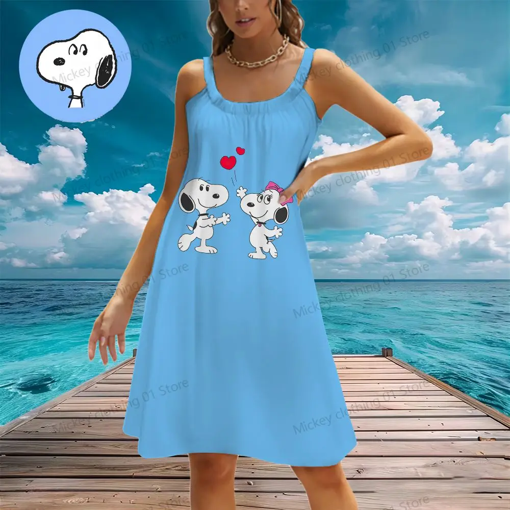 Vestido playero Kawaii para mujer, ropa juvenil de Snoopy, Anime Sanrio S-3XL Y2k, verano 2024