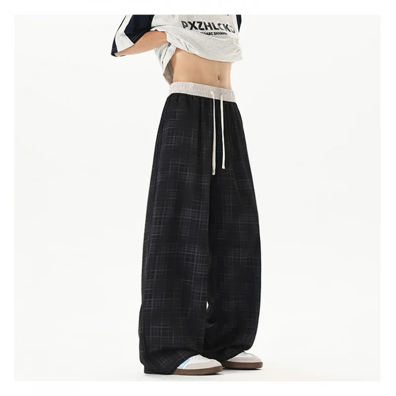 Plus Size 5XL-M Summer Thin Men's Casual Plaid Pants All Match Comfortable Ice Silk Loose Straight Trousers Men Clothing 2026