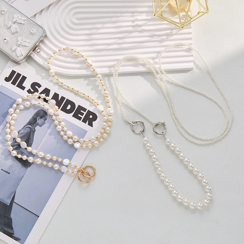 

Universal Phone Lanyard Long Crossbody Necklace Chain Pearl Phone Straps Anti-lost Hanging Rope For Phone Case Keychain Pendant