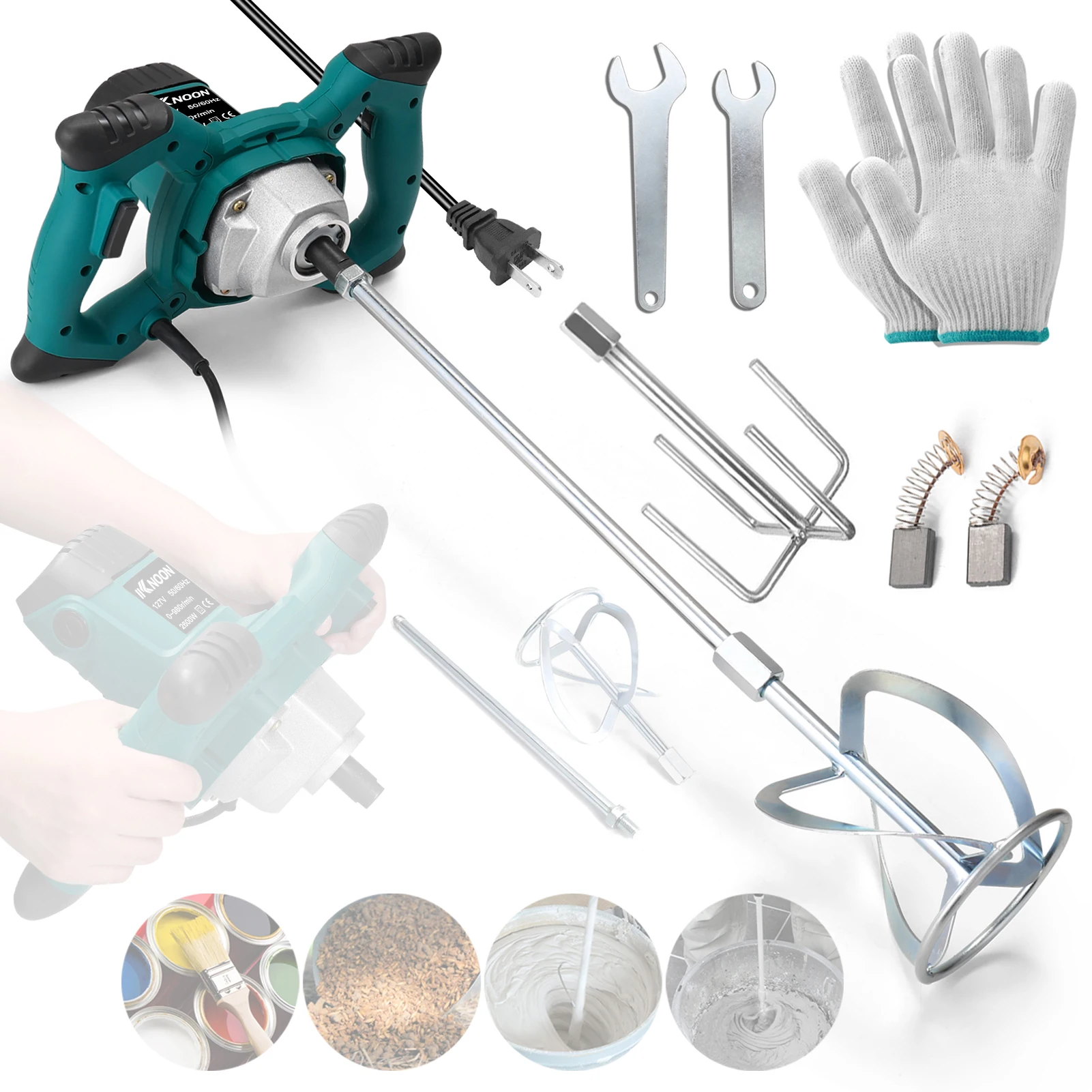 

KKnoon 2600W Electric Concrete Mixer Portable Handheld Concrete Cement Mixer 6 Speeds Mixing Machine Thinset Mortar G