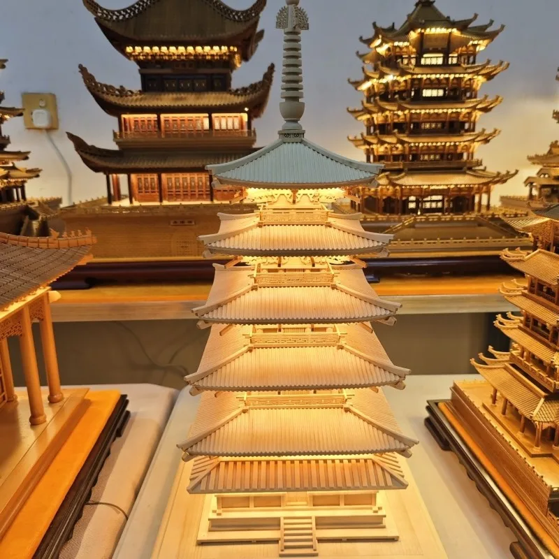 Juniper Tang-style five-fold tower ancient building miniature model, Chinese-style entrance decoration study front desk
