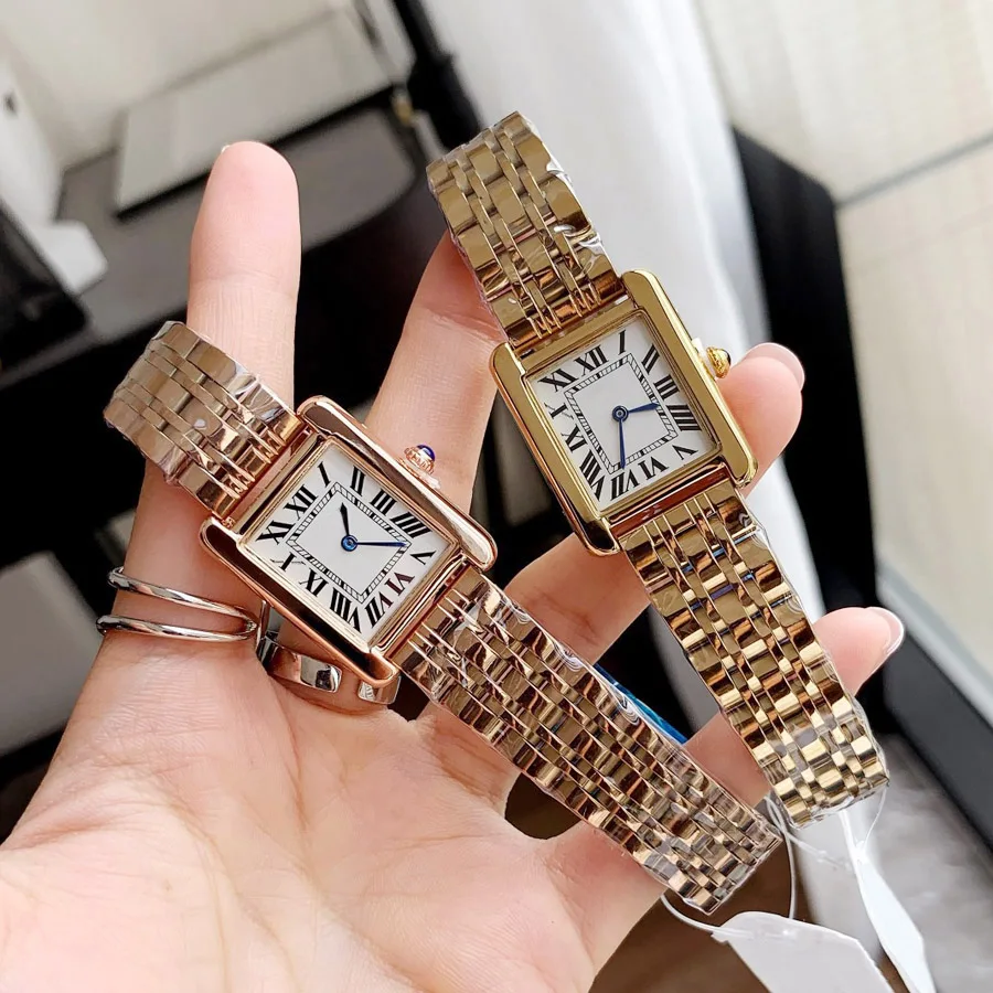 أزياء العلامة التجارية ساعات المعصم امرأة فتاة جميلة مستطيل 27mm نمط الكوارتز الصلب المعادن الفرقة الفاخرة ساعة CA64
