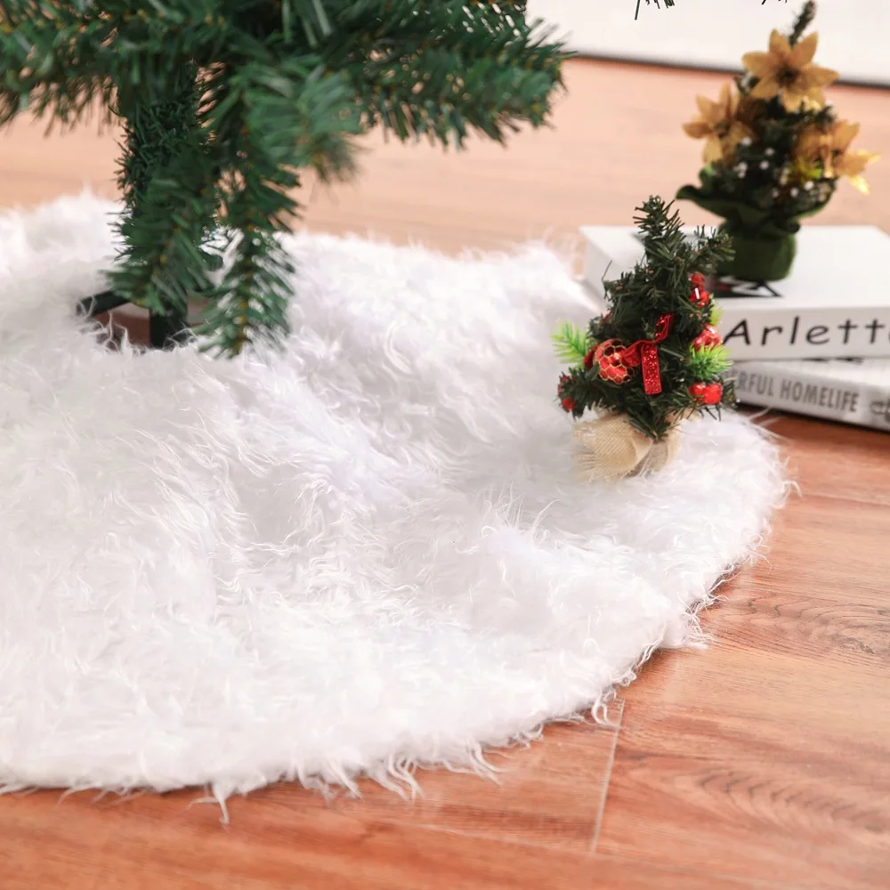 

White Fluffy Christmas Tree Skirt Premium Cloth Material Holiday Decorations for European American Festival 78/90/122/150cm