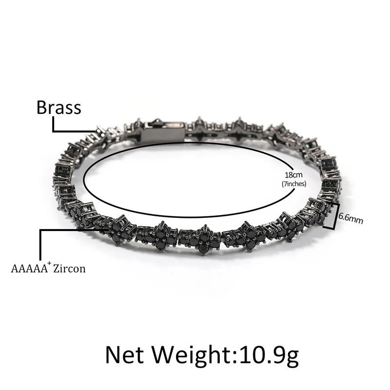 Hip Hop Claw Setting 5A+ CZ Stone Bling Iced Out Crosses Tennis Link Chain Bracelets for Men Rapper Jewelry Black Color