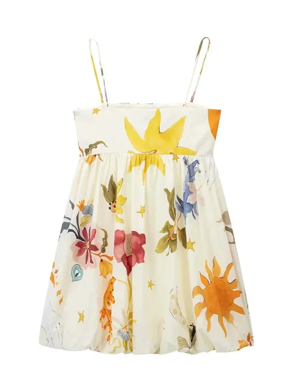 프린트 슬립 미니 드레스 여성 민소매 여름 드레스 여성 2025 루슈 선드레스 베스티도스 백리스 숏 드레스 여성용 C8FS