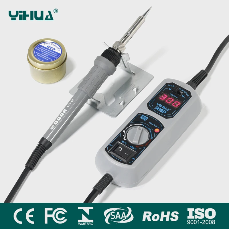 

YIHUA 908D 220V 60W Heated iron LED Digital Display Soldering Station Iron High temperature resistant silicone line