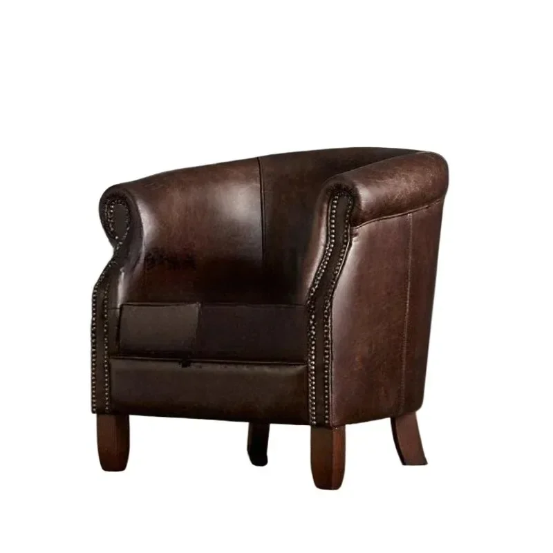 French retro nostalgic French American European oil wax leather single seat leisure sofa, negotiation chair furniture