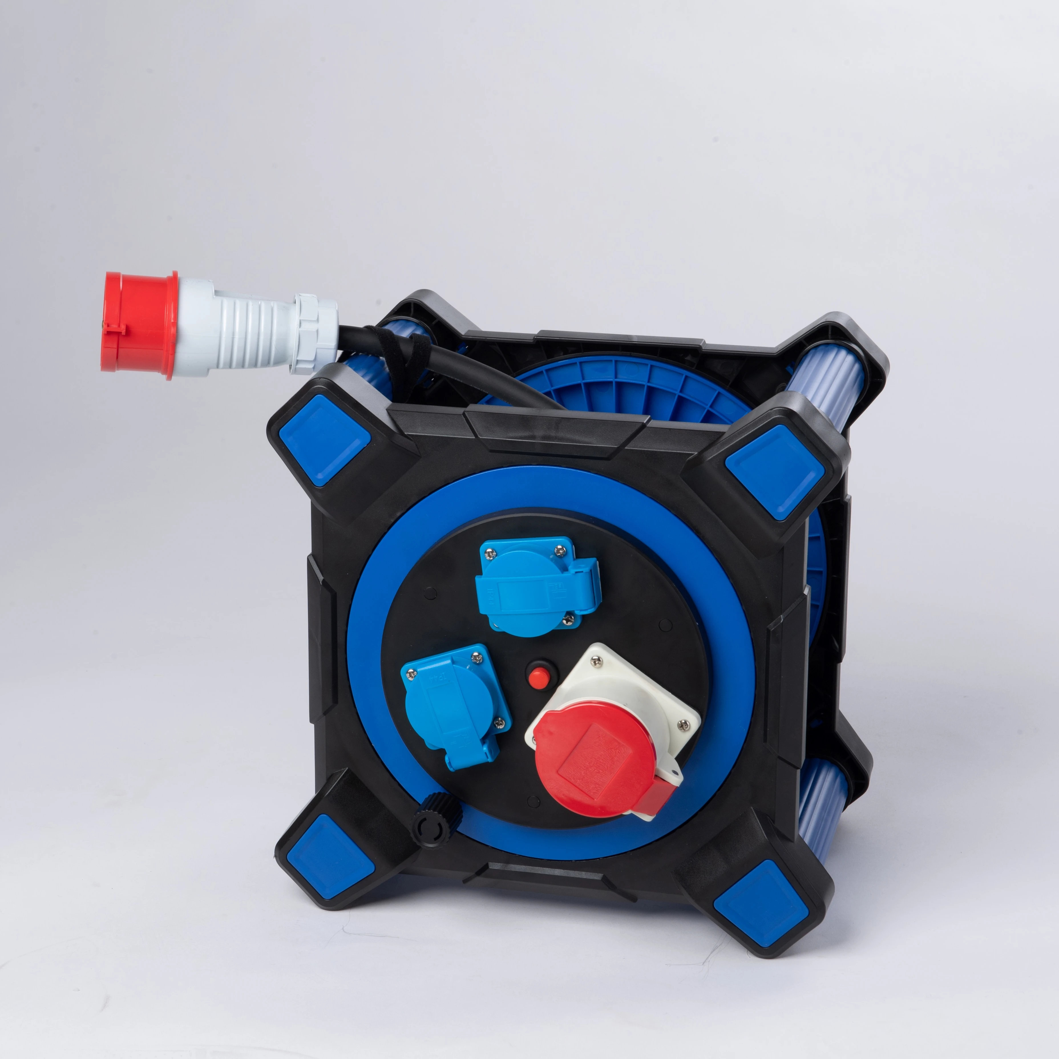Rectangular Frame One 5 Pin Socket 2 Way Schuko Sockets Thermal Cut off 5 Pin Industrial Plastic Cable Reel