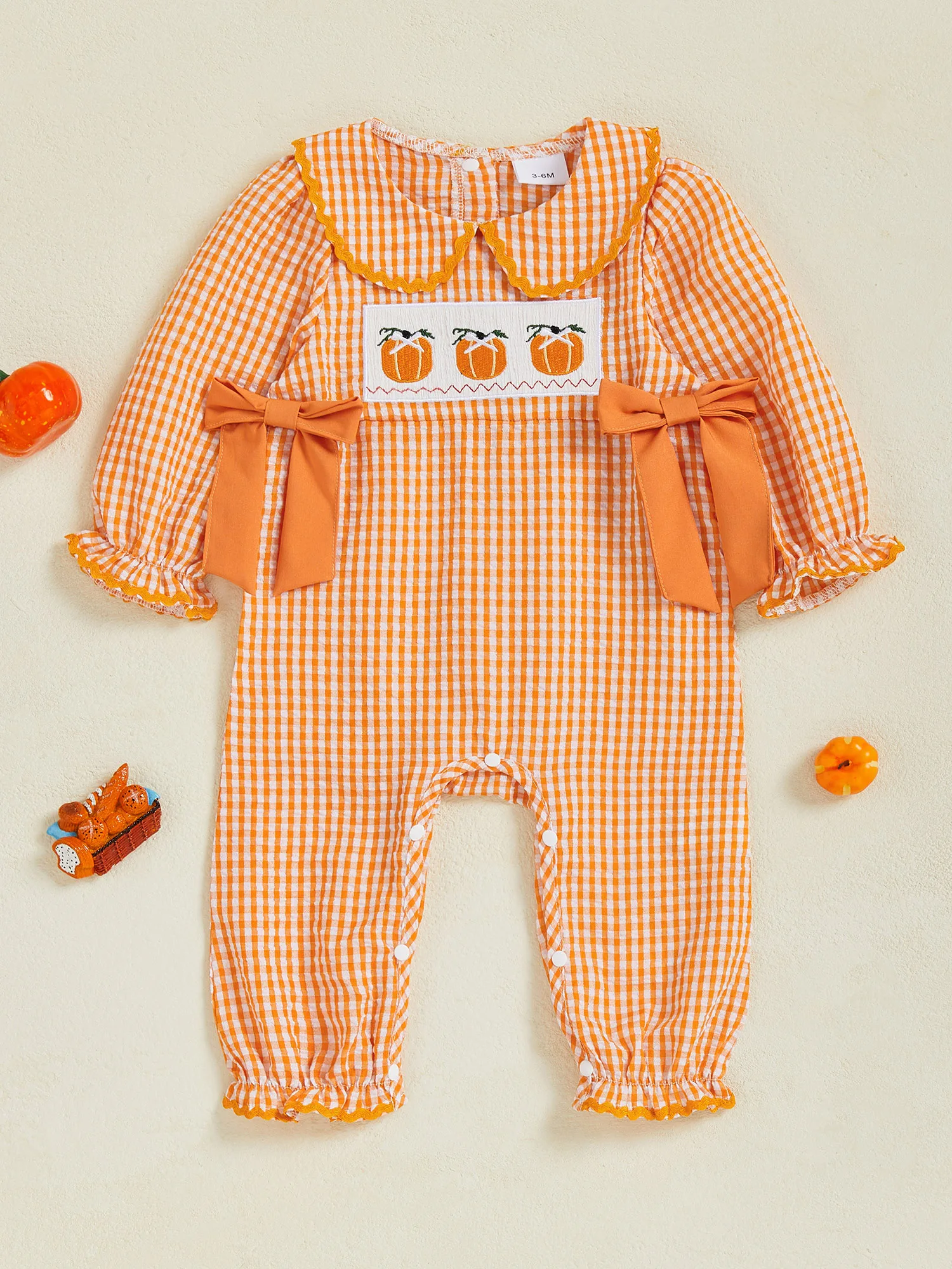 طفل الفتيات هالوين زي اليقطين المطرزة منقوشة رومبير طويلة الأكمام ارتداءها بذلة الزي للرضع