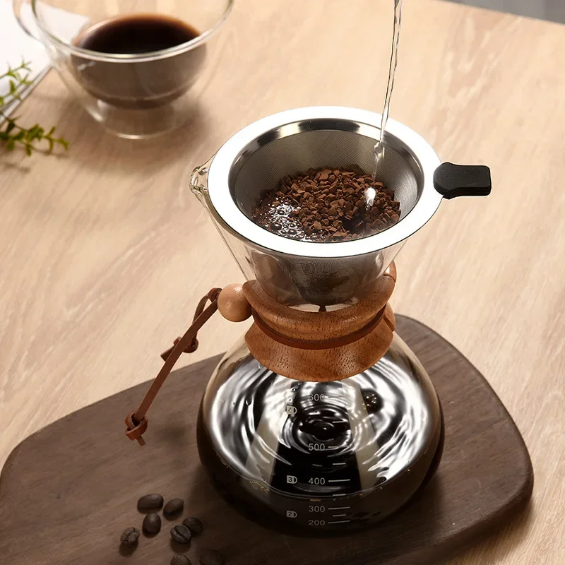 Cafetera manual con filtro  acero inoxidable, olla para compartir vidrio  borosilicato con escala, utensilios  café para p