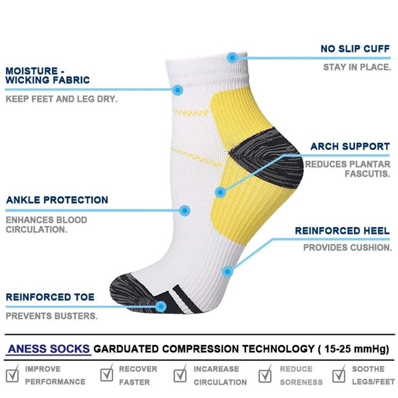 1/2/3 Pairs Brothock Plantar Fascia Compression Socks Sweat-absorbent Deodorant Breathable Sports Pressure Basketball Socks