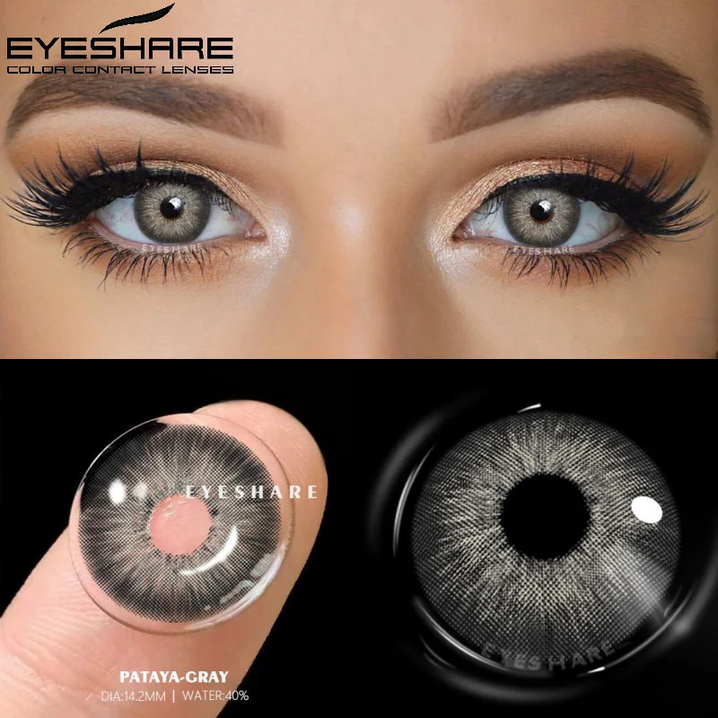 EYESHARE-lentes para miopía, lentillas de Color para ojos con dioptrías graduadas, lentillas marrones Yaerly de Color gris, 1 par