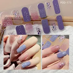 14 Strips Gel Nail Stickers Full Cover Semi Cured Gel Nail Polish Strips Waterproof Floristic Nail Patch DIY Nail Art Accessory