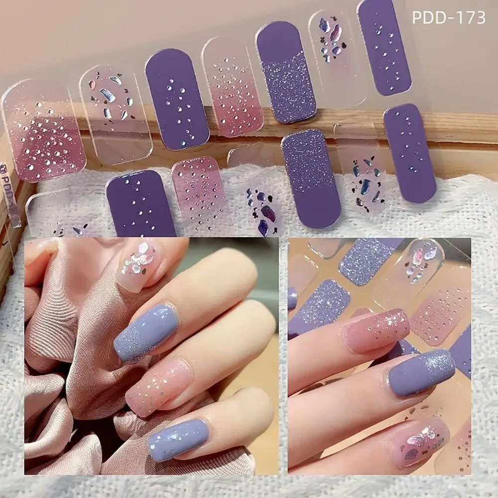 14 Strips Gel Nail Stickers Full Cover Semi Cured Gel Nail Polish Strips Waterproof Floristic Nail Patch DIY Nail Art Accessory