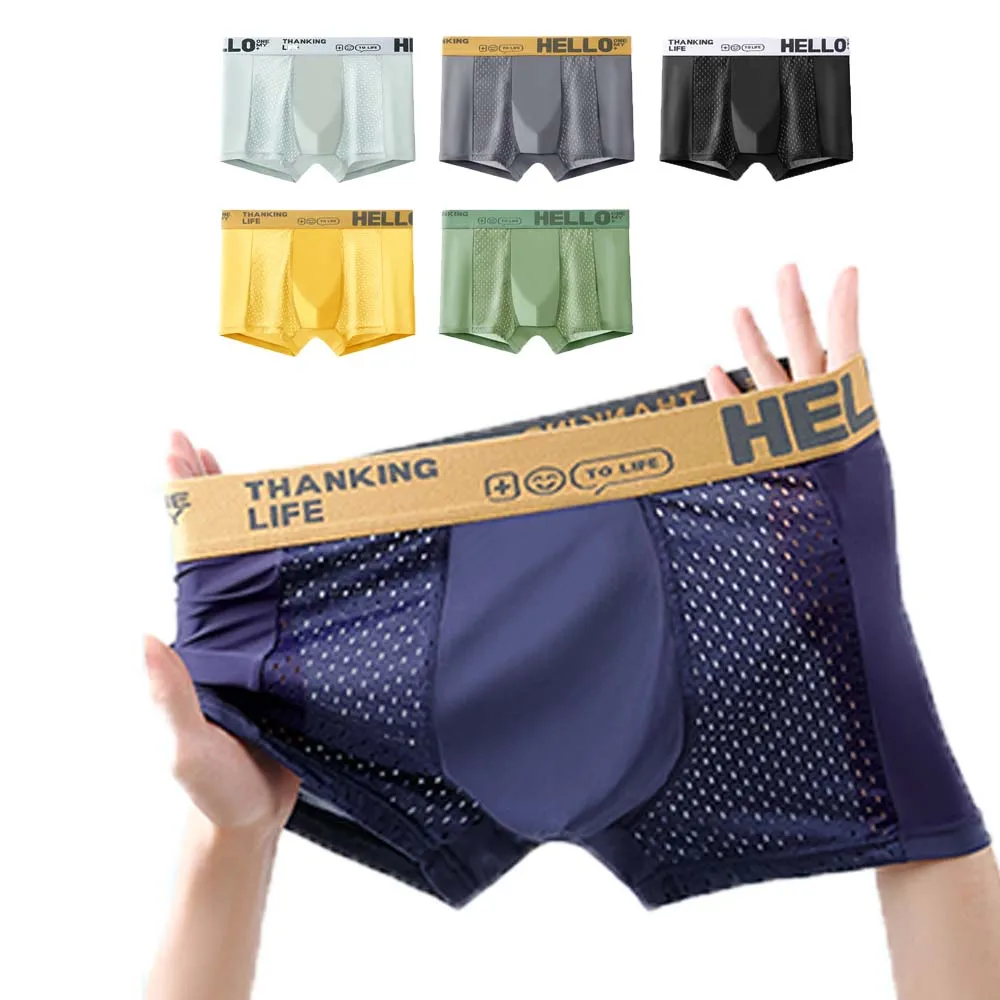 

4Pcs Man Underwear Breathable Mesh Boxers for Men Smooth Touch Men's briefs Letter Waistband 3D Cutting Men's panties