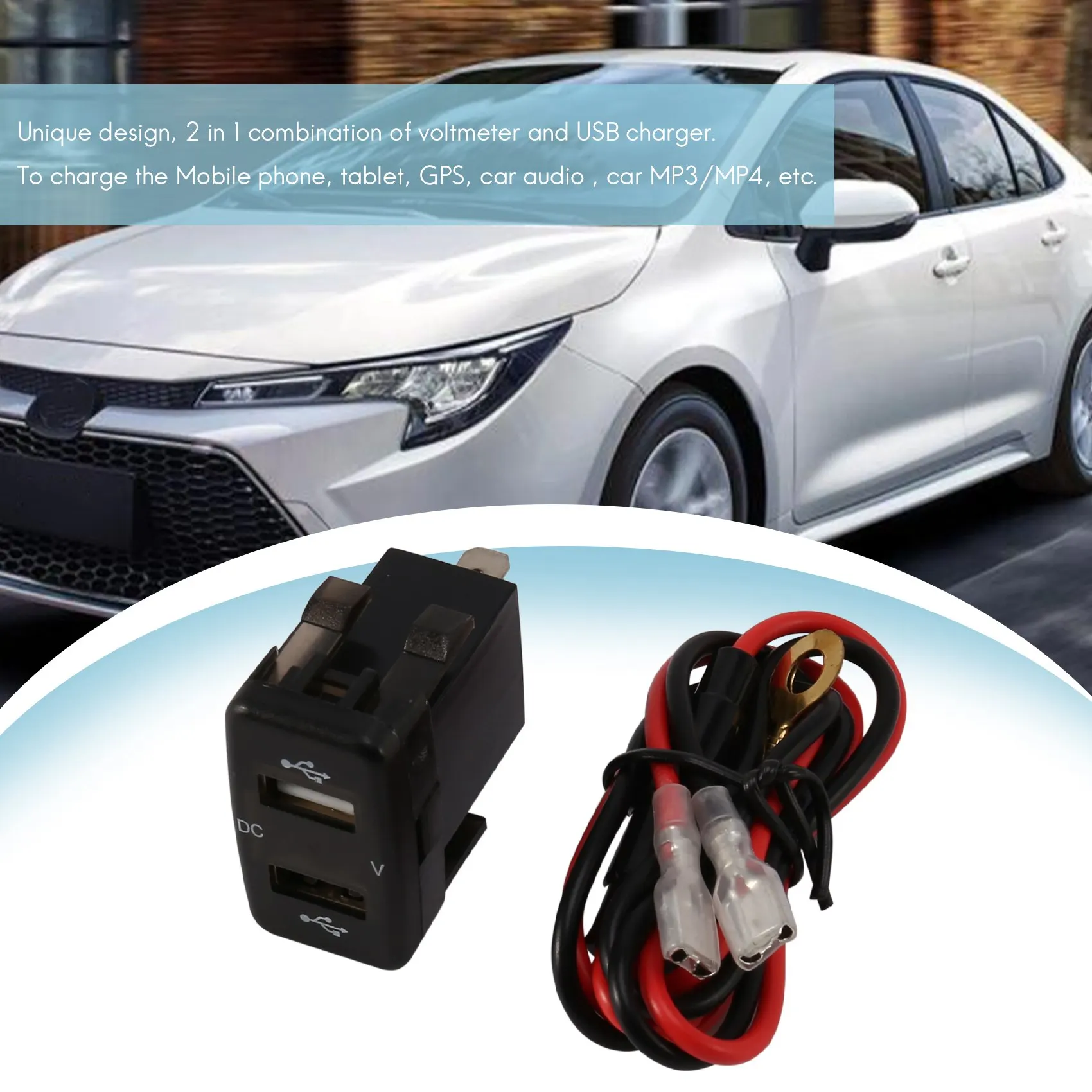 

AEF2-автомобильное зарядное устройство, двойной USB-порт, адаптер для зарядки вольт-дисплея, подходящий для Toyota