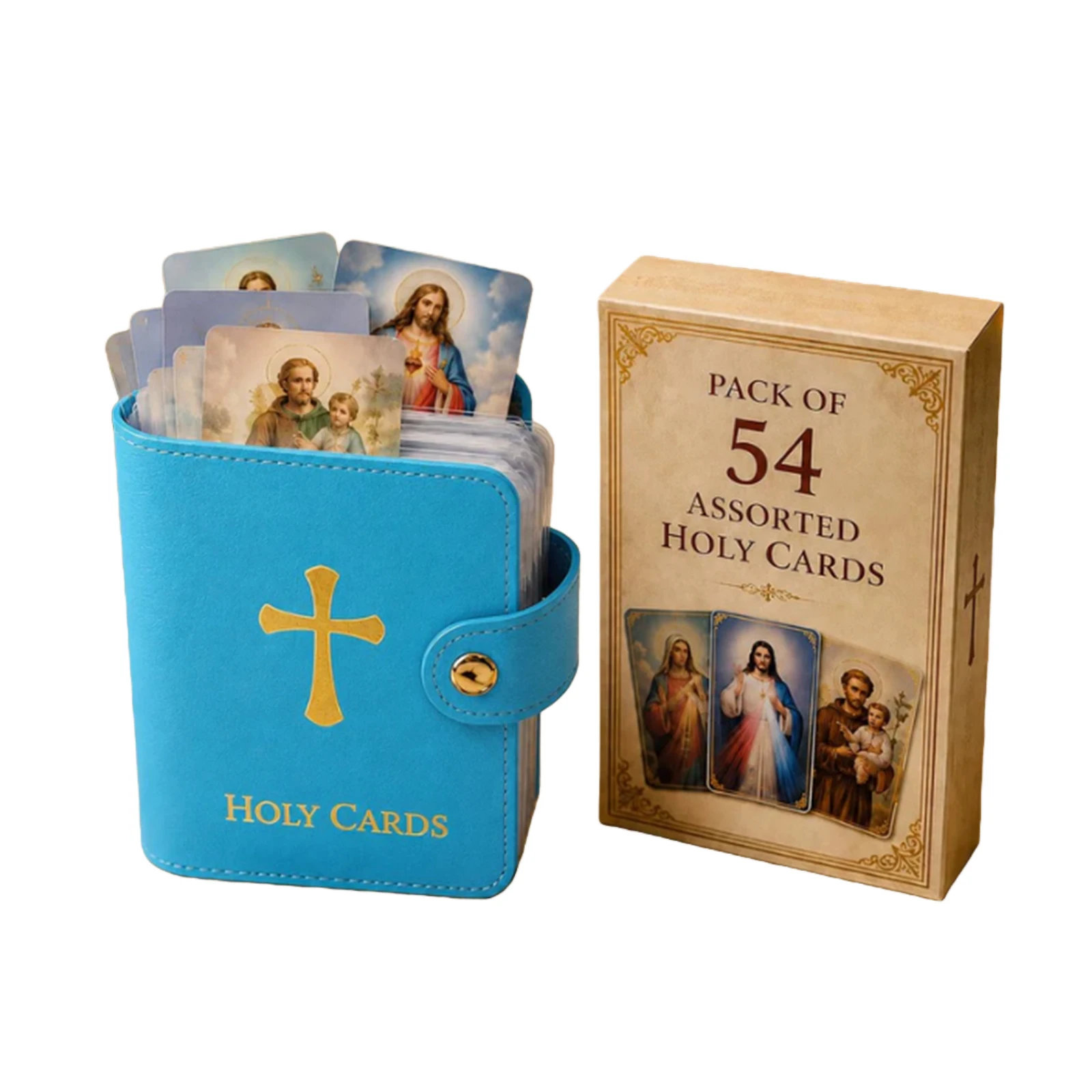 Catholic Faux Leather Holy Card Holder with Snap Closure Mini Saints Cards Wallet Multi Purpose for Worship/Funeral/Anima/Cross