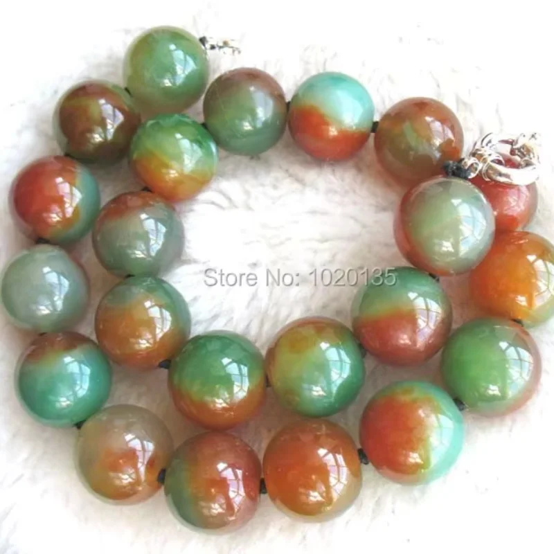 wholesale red green agate  round 8/10/12/14/16/18/20mm  necklace 17.5\
