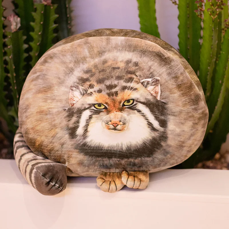 30/40/50cm Brown Simulation Manul Cat Plush Pillow Stuffed Wild Animal Like Real Image Printed Cushion Sofa Chair Decor Gift
