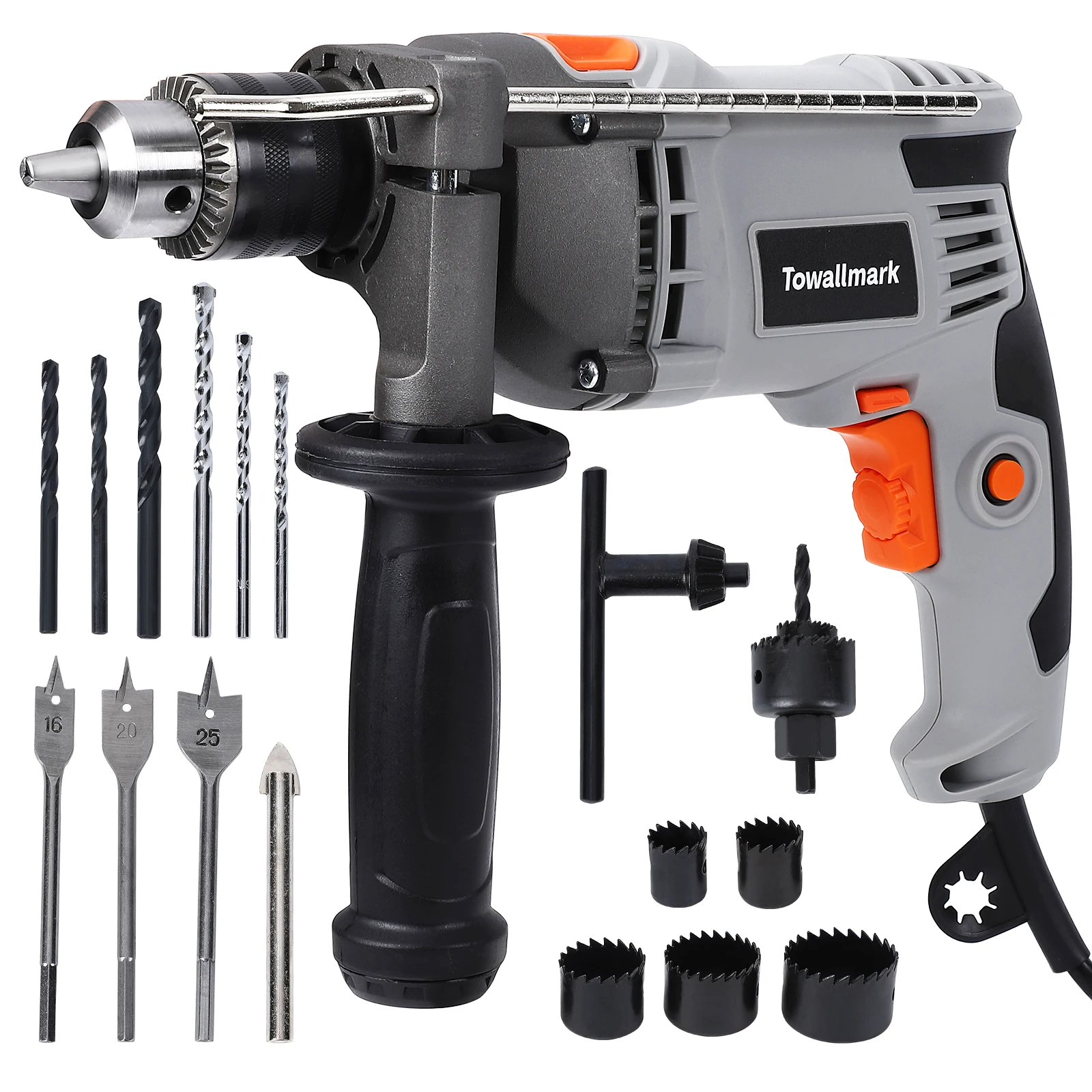 Powerful 7.5-Amp Hammer Drill with Adjustable Bit up to 13mm,360° Adjustable Handle,Lock-on Button, Ideal DIY Tool for Home